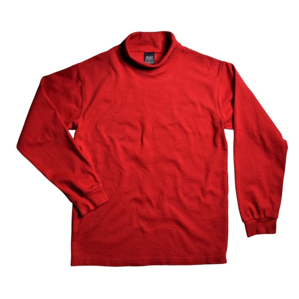 Vintage 90s Polo Ralph Lauren Red Turtleneck Embroidered Logo Cotton Shirt Sz L